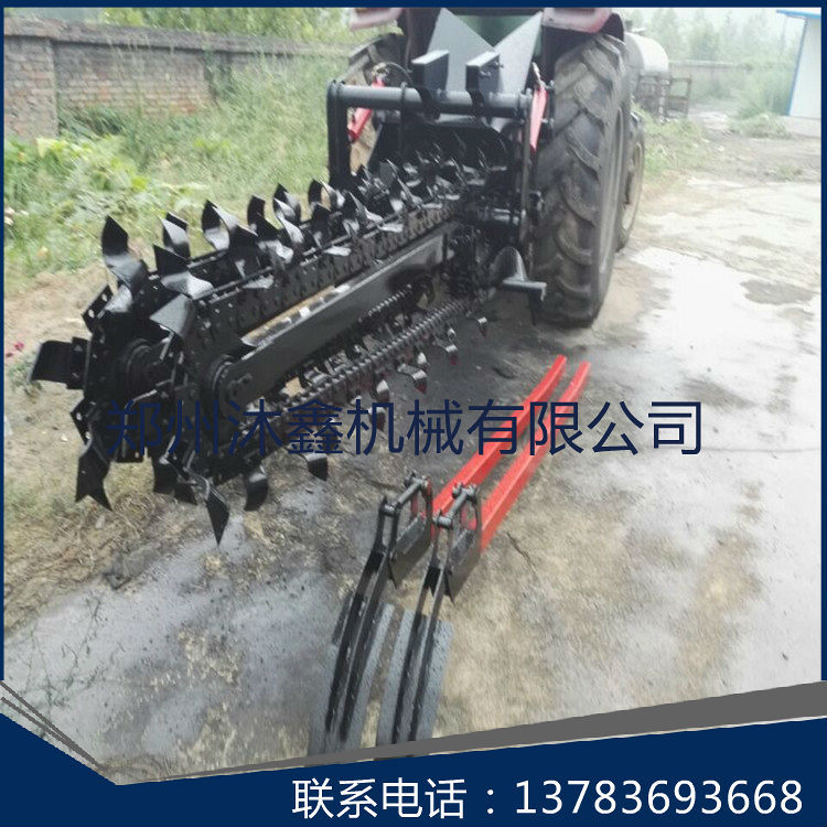 鏈式管道電纜開溝機，小型大蔥果園起壟機，新型自來水管道挖溝機
