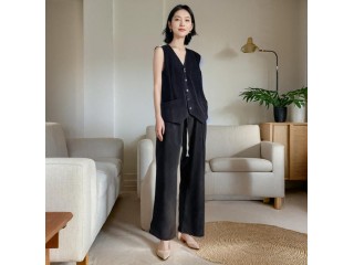 溫碧霞自創IRENENA服裝亞麻上衣時尚休閑單排扣馬甲